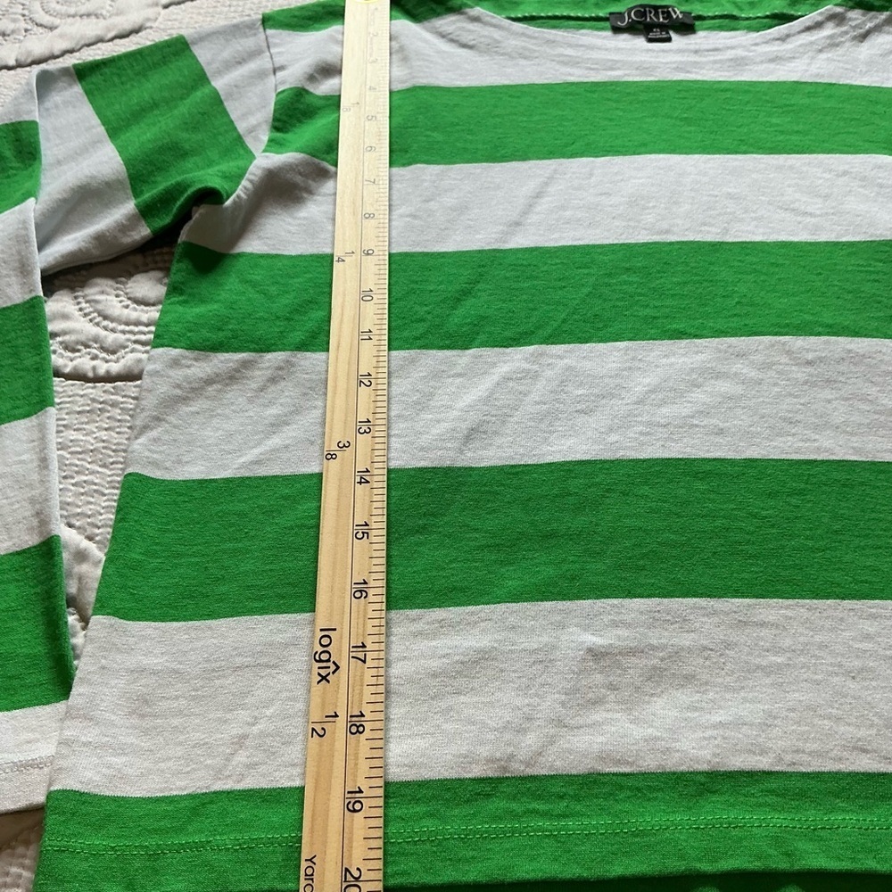 Y2k Vintage J .Crew Green and White Striped Short Sleeve Tee - Picture 3 of 5